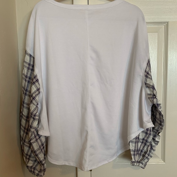 Long Sleeved White + Plaid Shirt - Picture 4 of 5